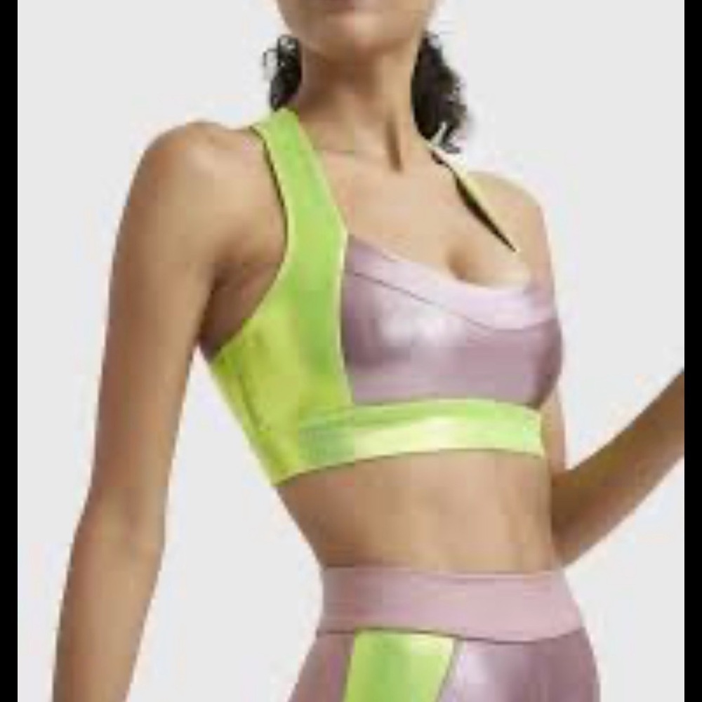 Heroine Sport Pink Metallic & Neon Green Colorblock Sports Bra